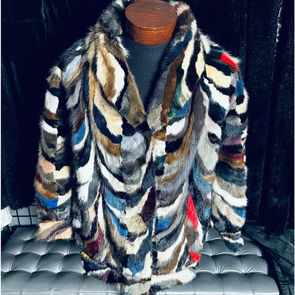 M. Jacques Designer Furs Vintage EXTREMELY RARE Dyed Multicolor Mink Fur Coat - Picture 2 of 9